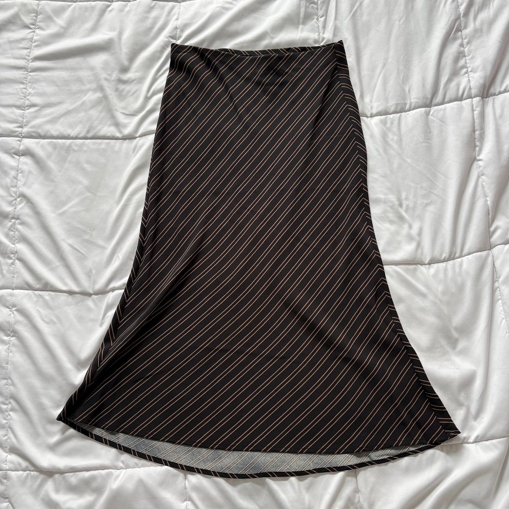 Rachel Zoe Black Tan Diagonal Pinstripe Midi Skirt 2 Soft Power Capsule Business
